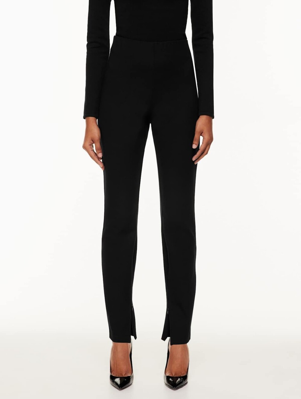 Babaton Sisko Black High-Waist Slim Ankle-Slit Pants